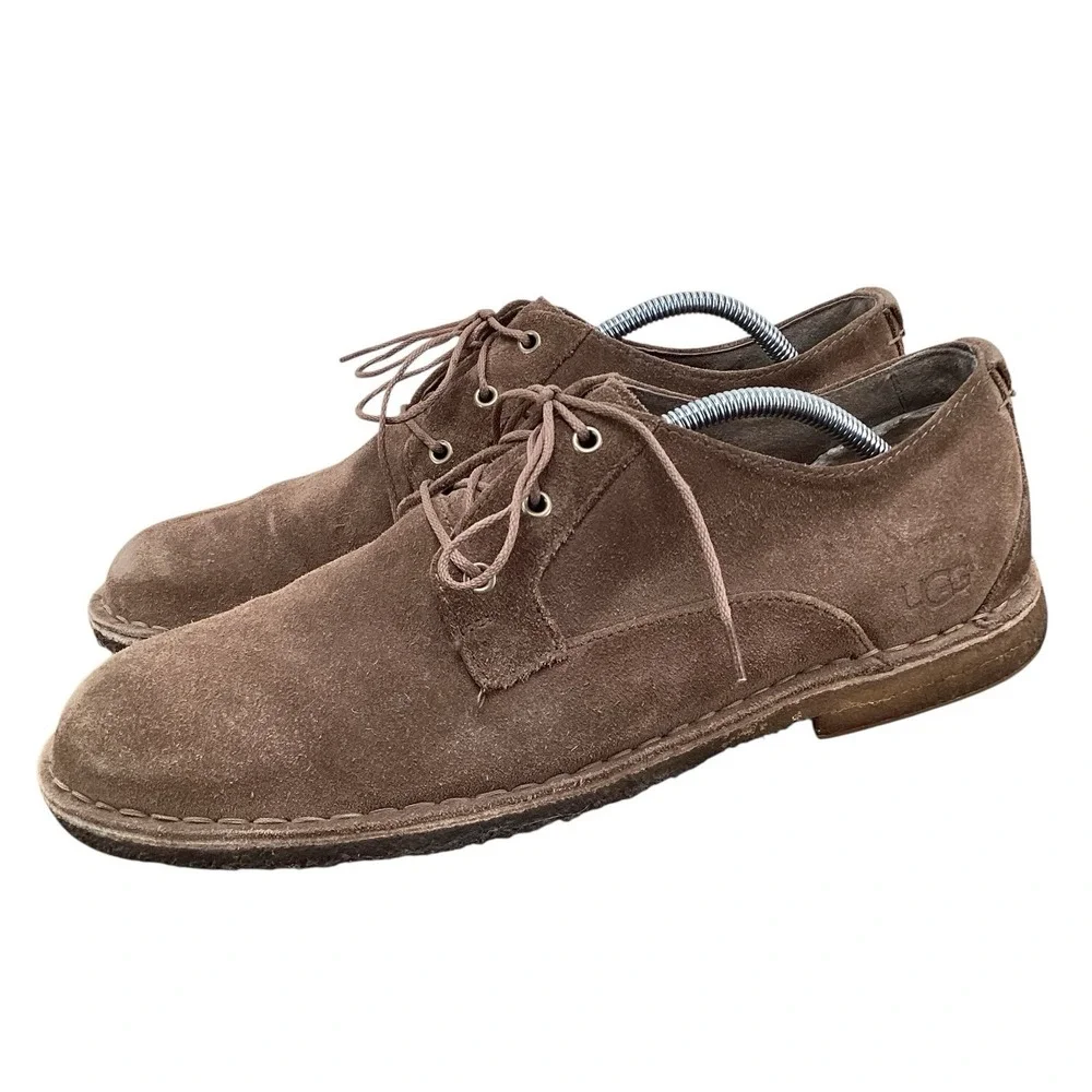 UGG‎ Tan Suede Oxford Dress Shoes Sheepskin Lining Men's Size 10.5